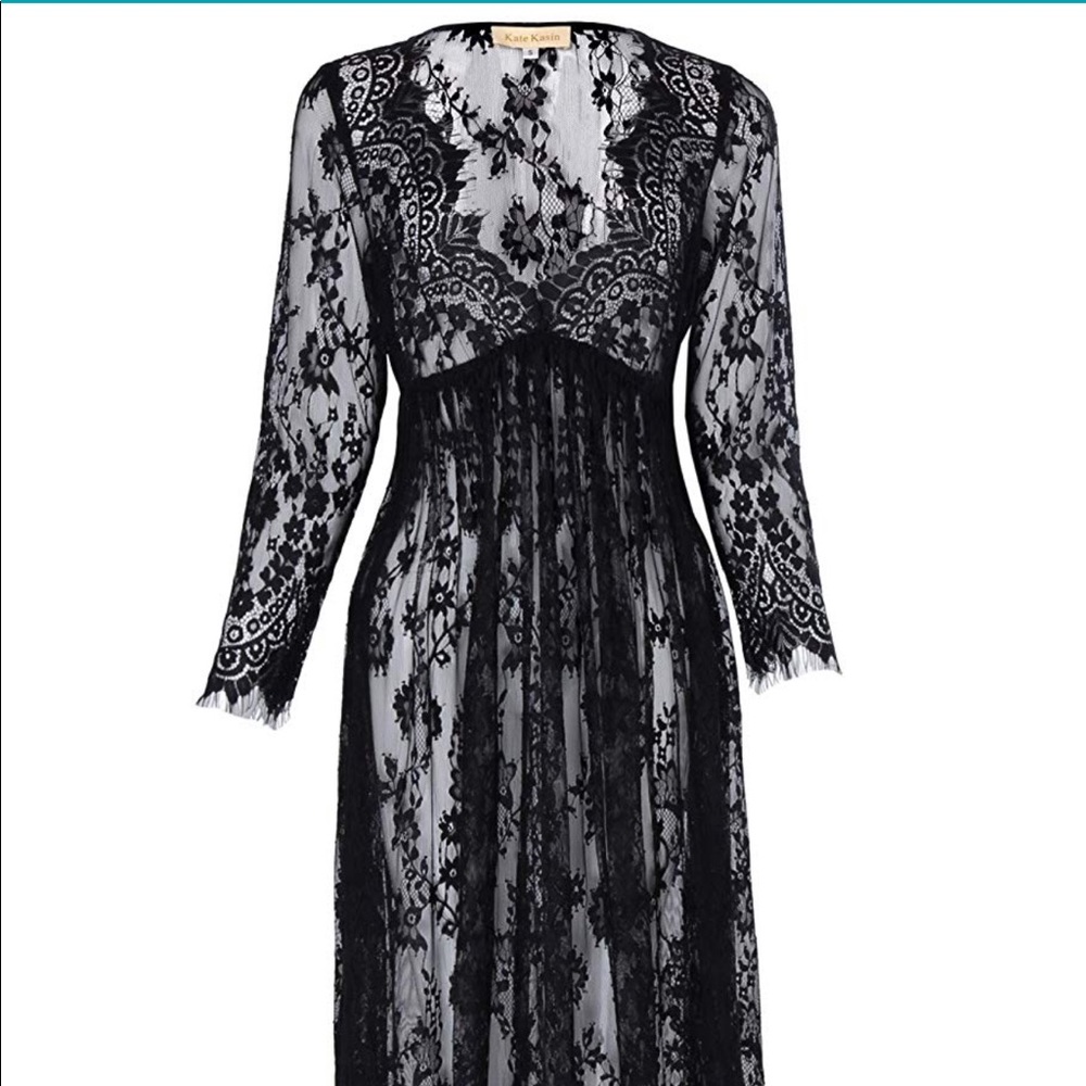 Kate Kasin - Sheer Black Lace Overlay Dress - L